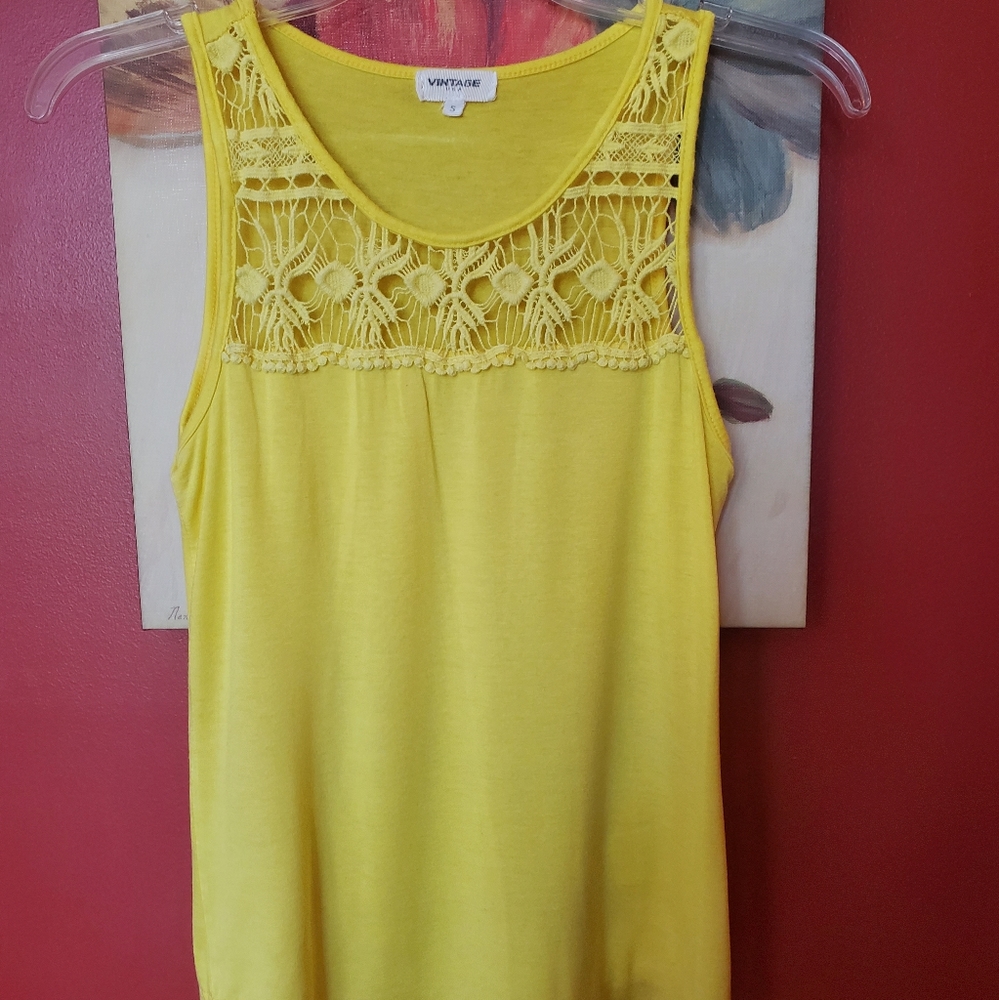 Vintage Bright Yellow Tanktop with Decoration
